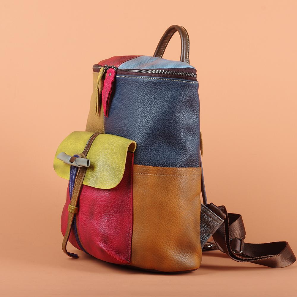 Ретро-швы из натуральной кожи женский рюкзак повседневный рюкзак сумка ручной работы случайный цвет контрастный цвет