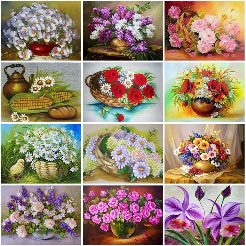 5D DIY Diamond Painting Flowers Rose In Vase Cross Stitch Kit Full Drill Embroidery Mosaic Wall Art of Rhinestones Decor Gift