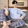 Мужской пижамный комплект с длинным рукавом на весну/осень - Молодежный стиль, Повседневная домашняя одежда, Большой размер.