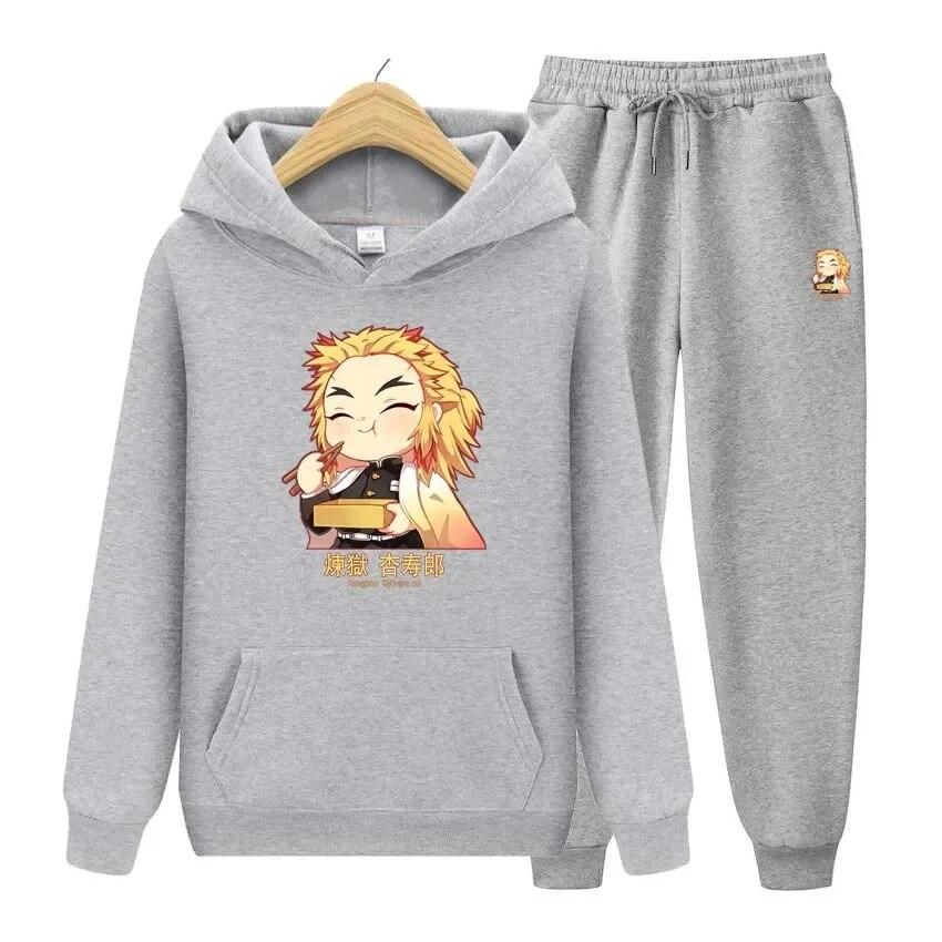 Anime Demon Slayer Printing Hoodies+Pants Two Piece Set Womens Hoodies Tracksuits Jogger Pants Thick Warm Clothes