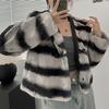 Winter New Green, Purple and Blue Imitation Chinchilla Black and White Striped Eco-friendly Fur Hooded Jacket Short Style for Women