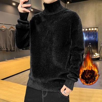 Свитшот из искусственного меха норки, мужской, антипиллинговый, высококачественный, трикотажный свитер с высоким воротом, облегающий, с длинным рукавом, однотонный, трендовая мужская одежда