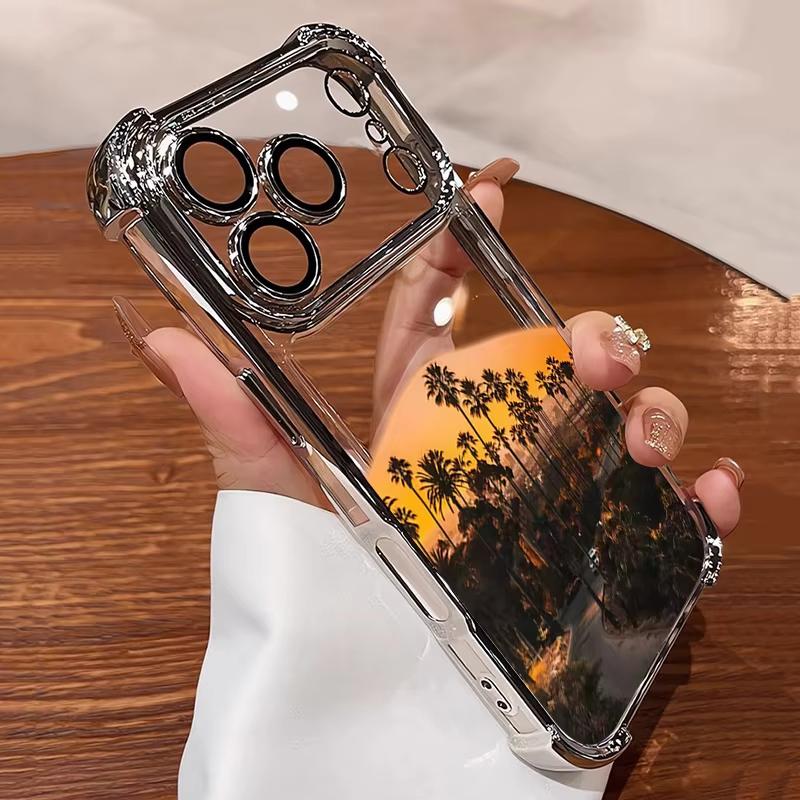 Ударопрочный чехол для телефона с узором «Западный закат» для iPhone 11 12 13 14 15 16 17 Pro Max Air Plus, гальванизированный прозрачный чехол