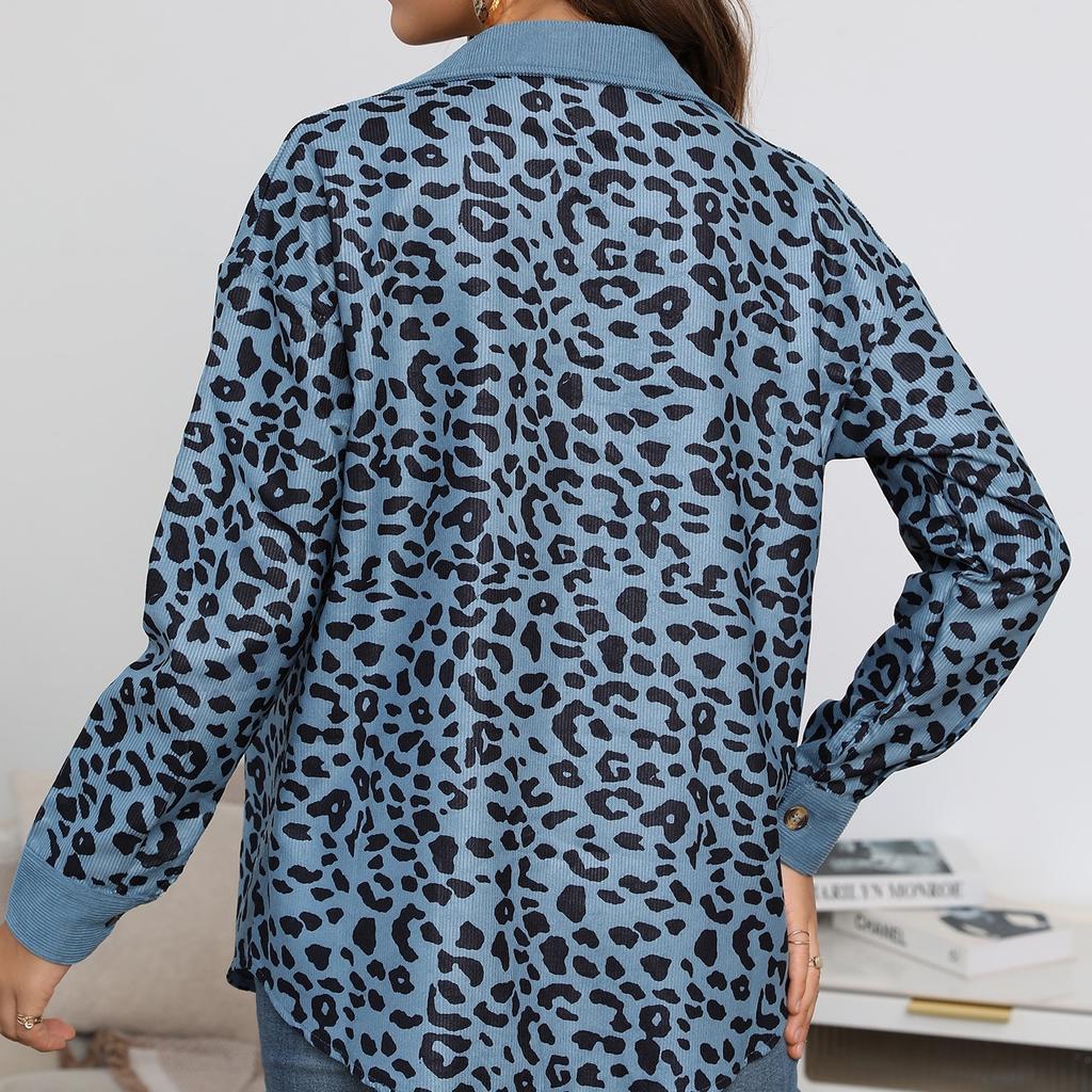 GMXIA Женские винтажные повседневные свободные куртки и пальто с леопардовым принтом на пуговицах, осень-зима с длинными рукавами и воротником-поло