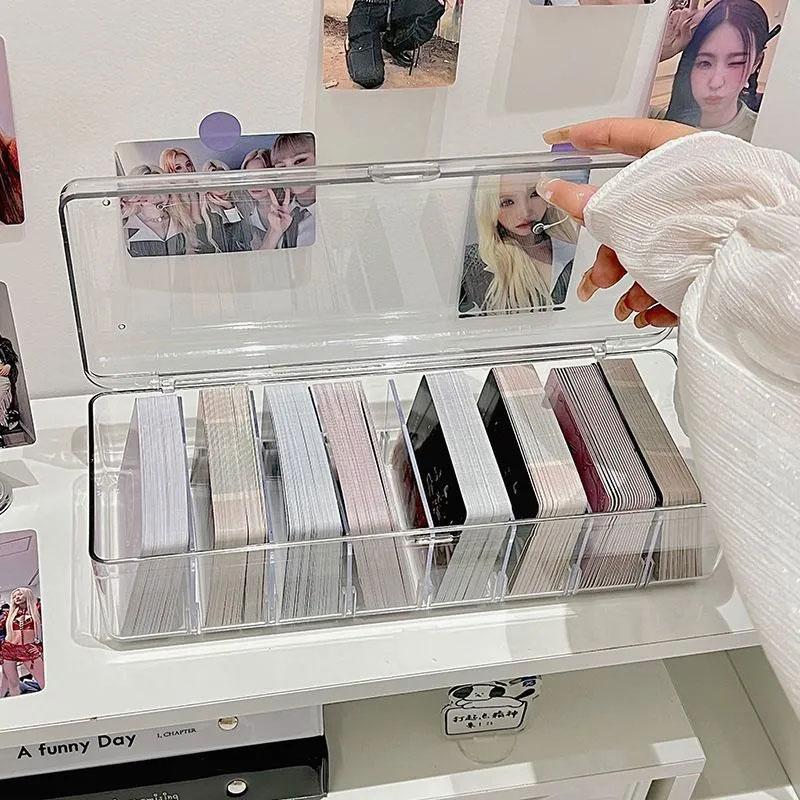 Акриловая большая вместительная глухая коробка для хранения фотокарт Kpop, портативная съемная органайзерная коробка с крышкой, коробка для наклеек на карты Idol