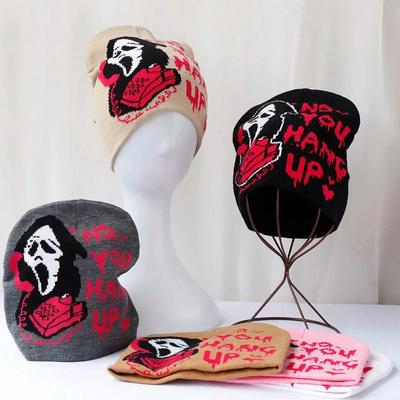 1 шт. Хэллоуин Череп Гот Вязаные Модные Шапки-Бини для Мужчин Женщин Крутые Эмо Готические Подарки на День Рождения Рождество Скелет Жуткие Подарки