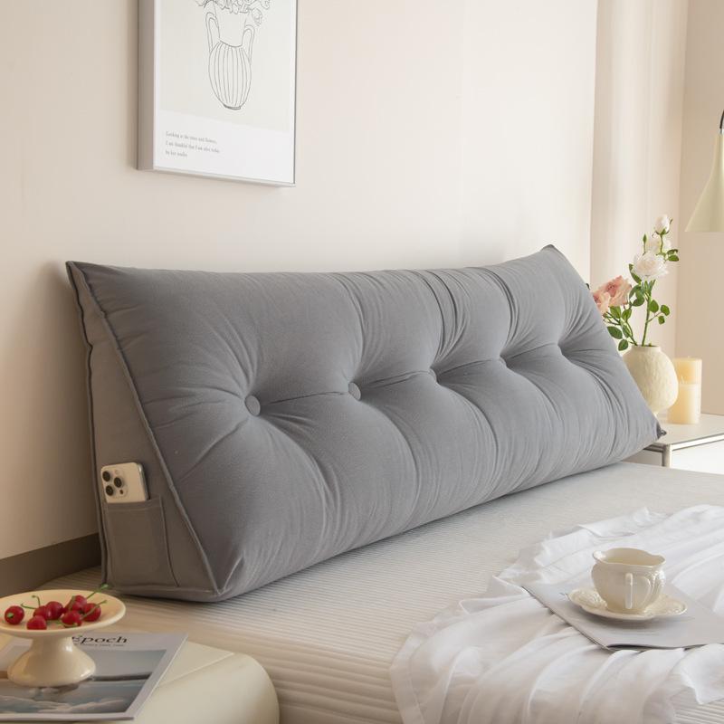 Removable & Washable Leather Velvet Triangle Headboard Cushion Pillow with Soft Lumbar Backrest for Sofa and Dormitory