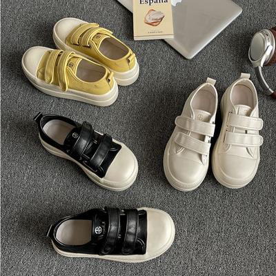 Классические белые кроссовки на толстой подошве на липучках с круглым носком, женские, 2025, новая весна, универсальные, увеличивающие рост, легкие кеды