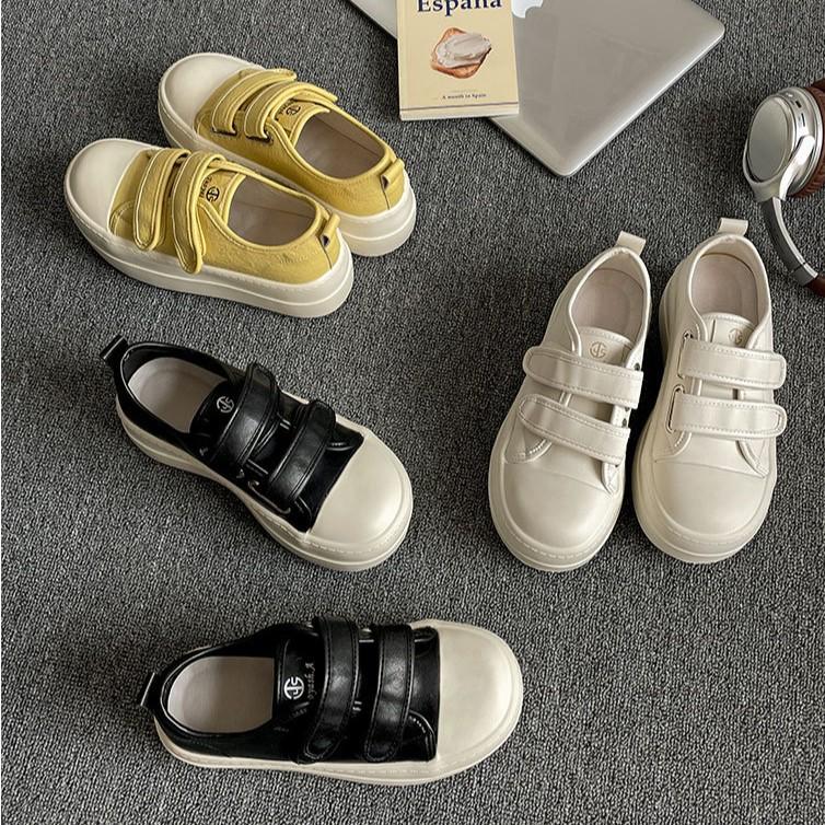 Классические белые круглоголовые платформы на липучке белые туфли женские весенние легкие кеды