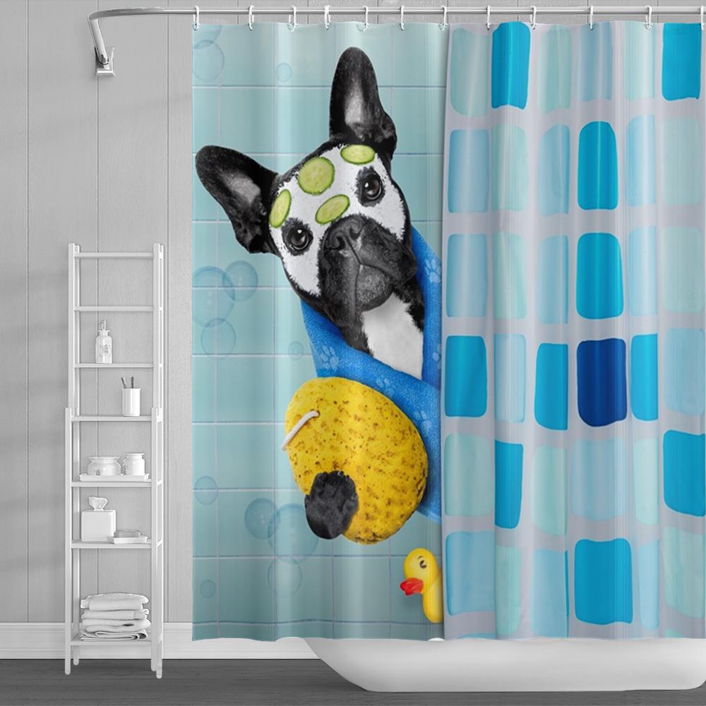 Забавная шторка для душа с котами, мультяшные милые коты, собака, детская шторка для душа для ванной, водонепроницаемый полиэстер, домашний декор, шторки для душа