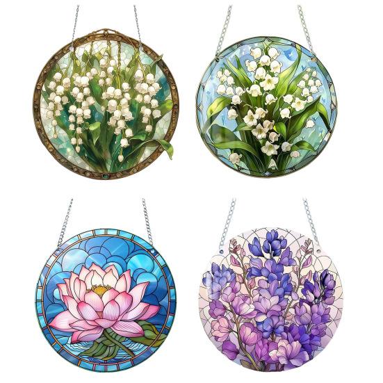 Stained Glass Flower Hanging Decoration Living Room Wall Window Hanging Floral Plants Ornament