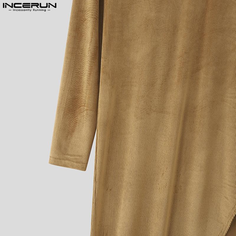 INCERUN Autumn Men Turtleneck Long Sleeve Texture Rib Irregular Tunic Tops Pullovers