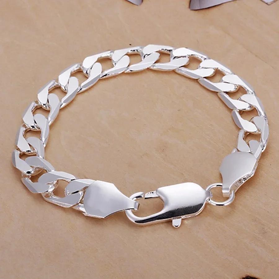 Fine 925 Sterling Silver Bracelet Jewelry 4MM-10MM Width Solid for Man Men Women Chain LINK Noble Wedding Party Gifts