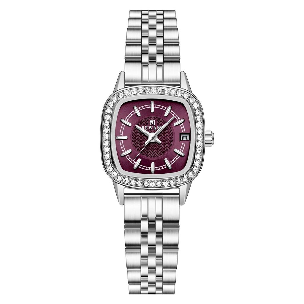Women's Square Quartz Watch Diamond Bezel Rose Gold Silver Two Tone Stainless Steel Bracelet Calendar Ladies Wristwatch