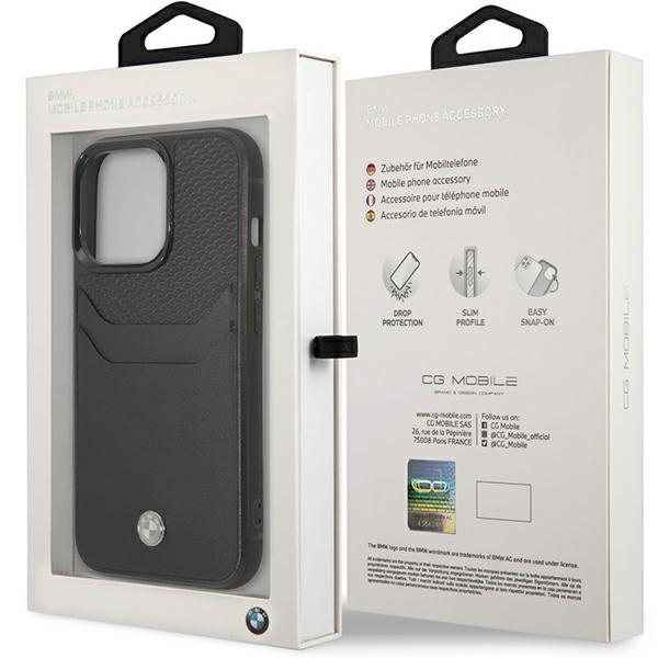 Etui do iPhone 14 Pro Max BMW Skórzane Kieszeń na kartę Czarny