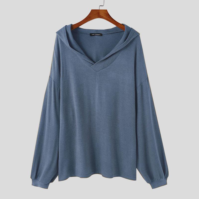 INCERUN Мужские свитера с V-образным вырезом и длинным рукавом с капюшоном, повседневные свободные джемперы на весну и осень