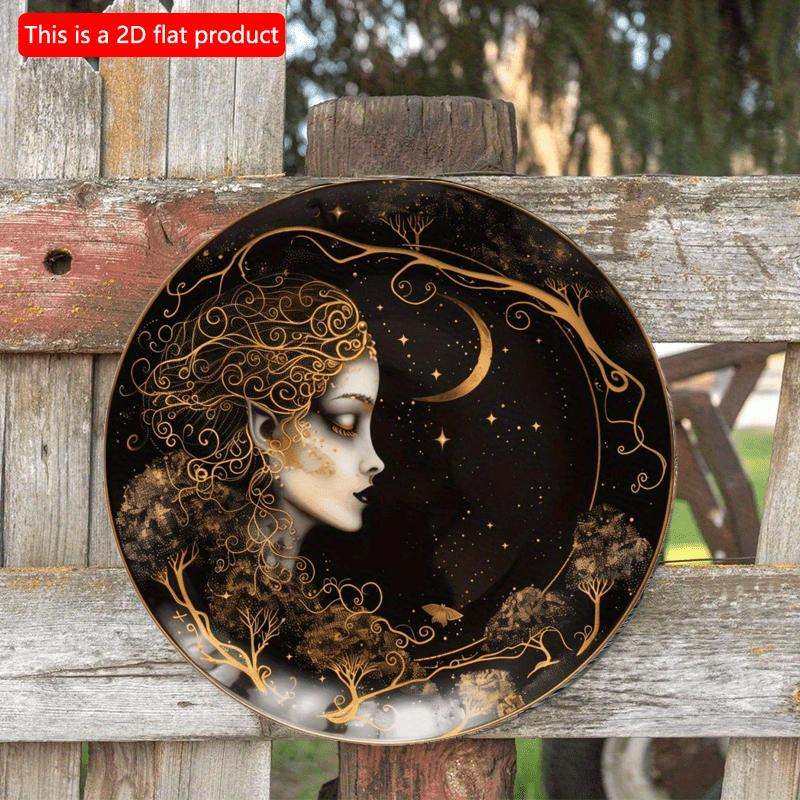 2d Flat 20*20cm, Round Wooden Wall Decorative, Moon Goddess Sign, Entrance Decor Gift, Moon Pendant Room Balcony Window, for Cafe, Club, Home, Room.