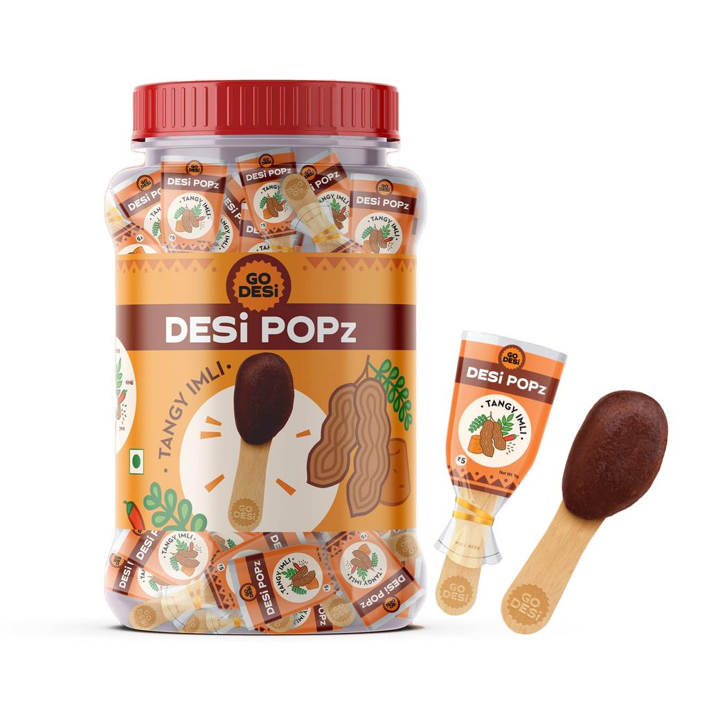 GO DESi Popz Игли Поп, Конфеты с тамариндом и пальмовым сахаром, 100 штук, Кисло-сладкий имли, Конфеты имли
