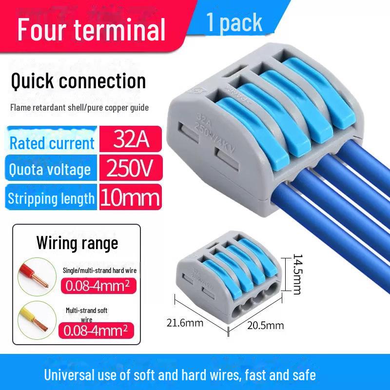 Быстроразъемный терминал PCT SPL-12345: 2-позиционный многофункциональный электрический соединитель для проводов 4 калибра, 2 входа, 2 выхода