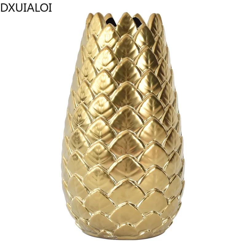 DXUIALOI простая и креативная керамическая гальванизированная золотая ваза, настольная цветочная композиция для гостиной, украшение для дома
