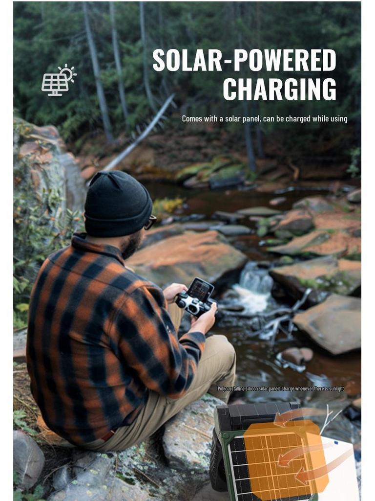 Solar-Powered Portable Camping Fan with USB Charging and LED Light
