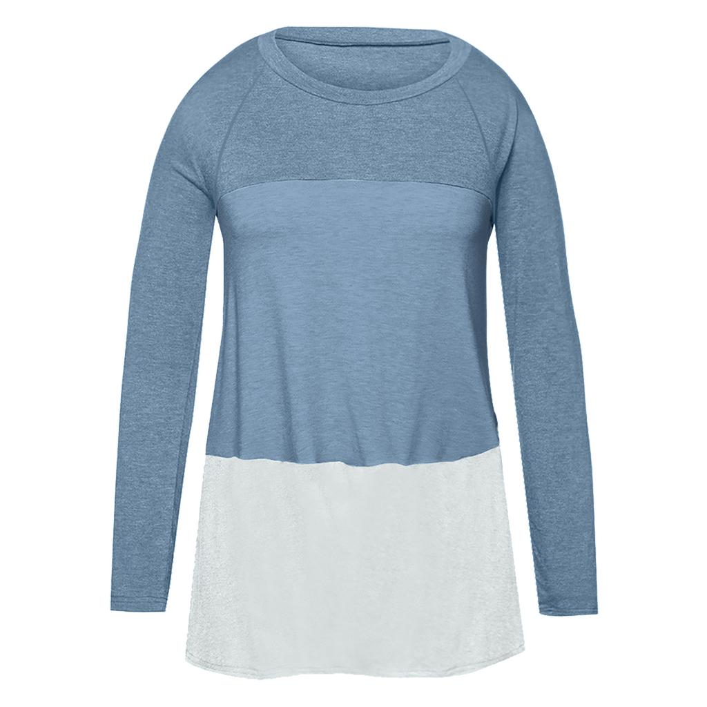 Женская повседневная модная туника с длинными рукавами и круглым вырезом, футболки, повседневная свободная блузка