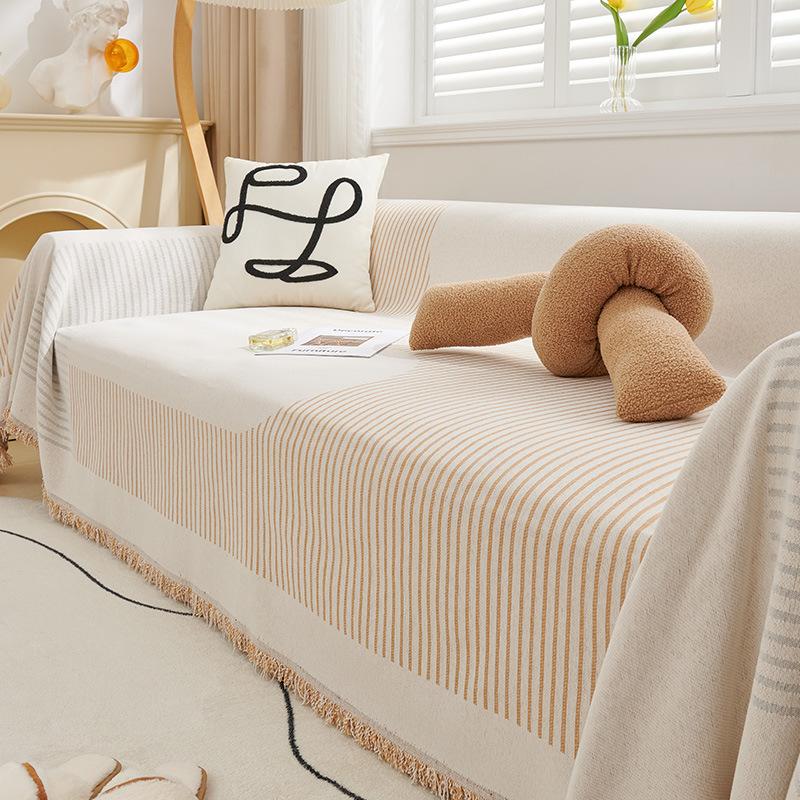 Chenille Sofa Cover Cloth Small Fresh All Inclusive Universal Sofa Towel Minimalist Line Pattern Sofa Cover