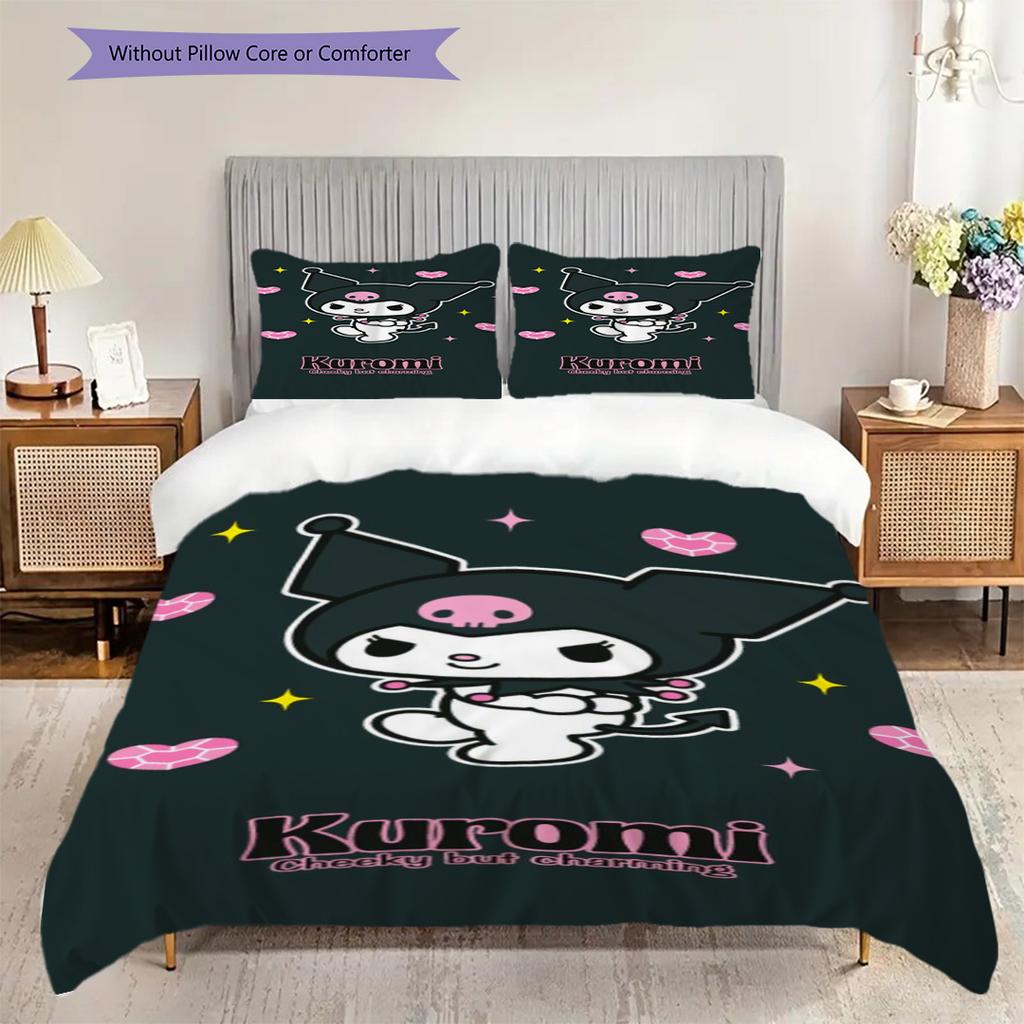 Kuromi Appears Cute Set Threepiece Set 1 Duvet Cover 2 Pillowcase Without Core Soft And Comfortable Duvet Cover And Pillowcase