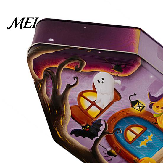 Decorative Party Favor Boxes Halloween Tin Candy Box, Haunted House Pumpkin Bat Print Metal Storage Jar Containers for Candies Favors, Small