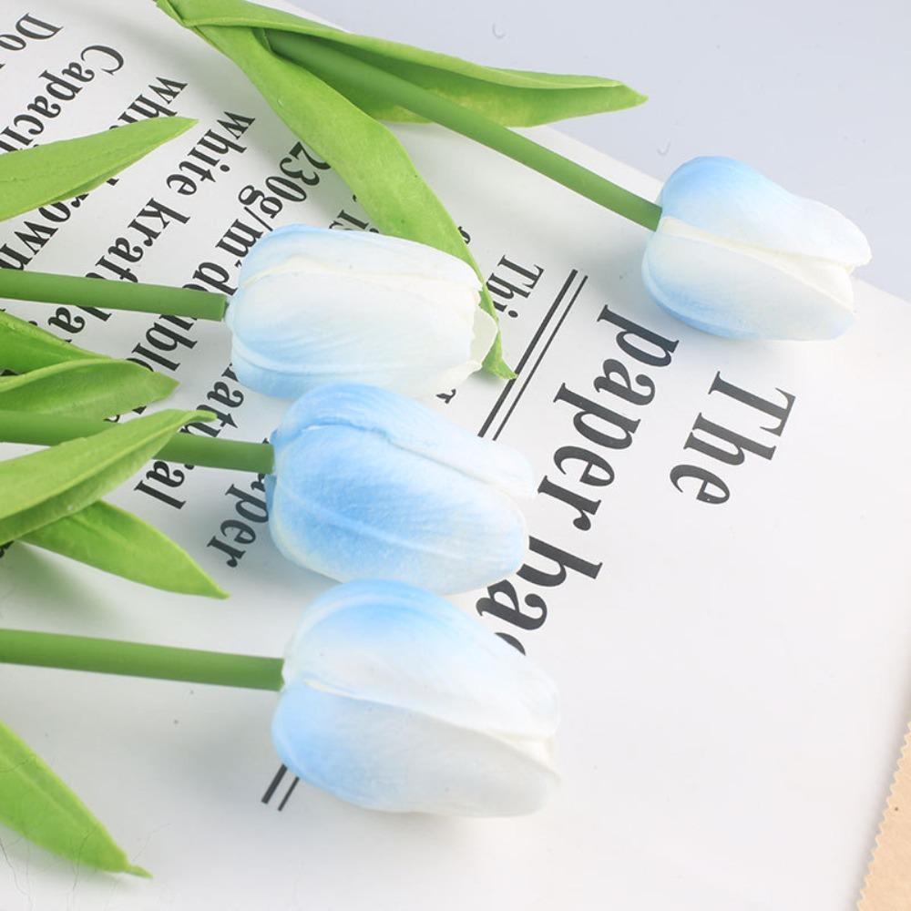 5PCS 34cm Decorative Fake Flowers Real Touch Wedding Bridal Tulip Bouquet for Christmas Party Decor