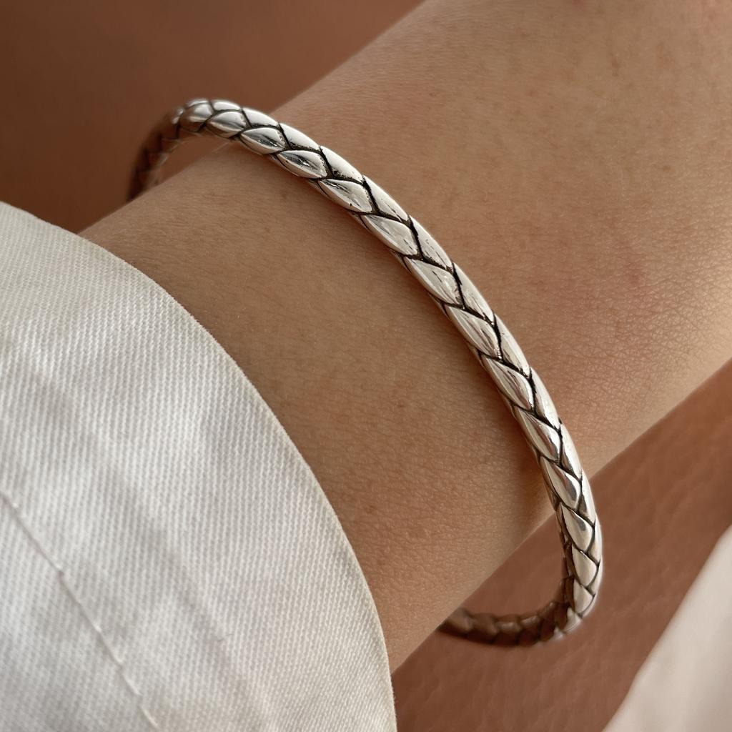 100% Solid 925 Sterling Silver Metal Bracelet for Women Vintage Handmade Simple Retro Black Stone Bracelet Birthday Gift Party