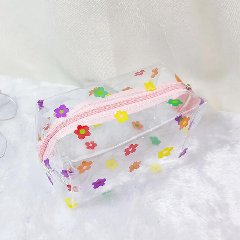 Женская косметичка на молнии с цветочным принтом, прозрачная косметичка, модная прозрачная дорожная ПВХ прозрачная мини-сумка для стирки, клубника
