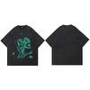 HipHop Streetwear  Men TShirt Oversize Soulmate Shadow Green Graphic T Shirt Cotton Washed Black Tshirt Unisex Tops Tee YK
