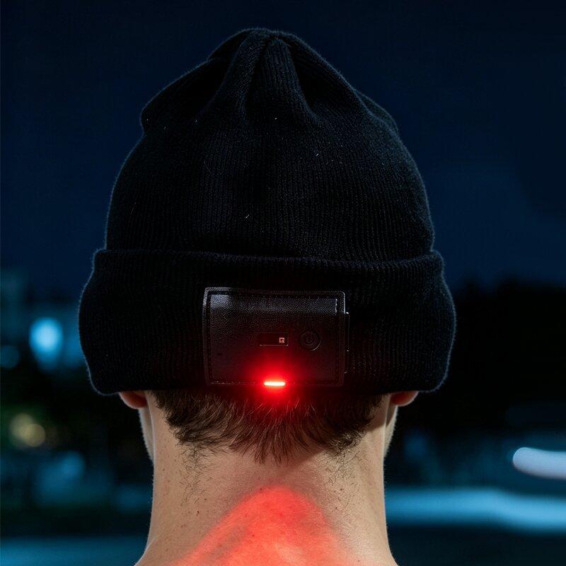Small hat headlight light work Winter knitted hat warning light Outdoor sports warmth Comes with two-in-one COB