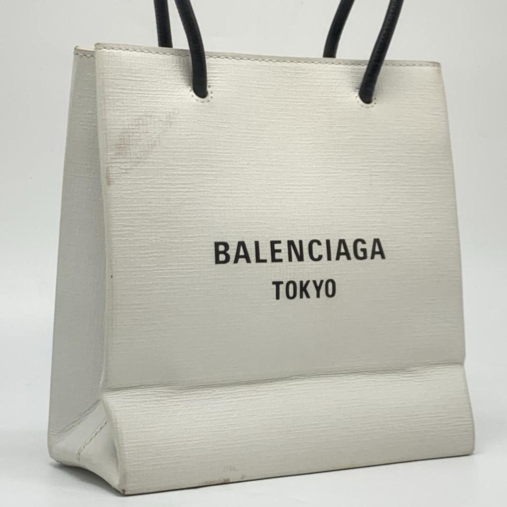 BALENCIAGA Аояма Лимитированная Сумка-шоппер XXS Сумка на плечо Телячья кожа Белый Черный 2-WAY Печать с логотипом Унисекс Женская Мужская