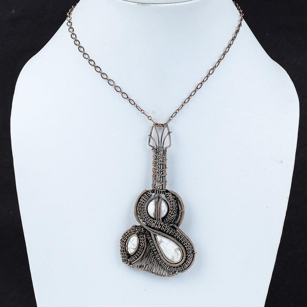 Подвеска из гаулита, подвеска, обернутая медной проволокой, украшения из гаулита, красивая подвеска в виде гитары, подвеска из драгоценного камня ручной работы, медные украшения, подарок для женщин