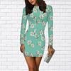 Long Sleeve Bodycon 3D Red Flowers Print Dress Women Mini Dresses Autumn Skinny Stretchy Party Vestidos