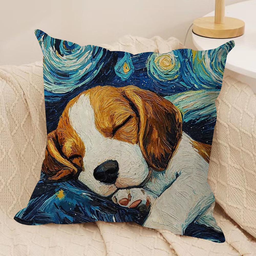 Catoon Starry Sky Dog Cushion Cover Silky Short Plush Double-Sided Printed Pillow Case for Sofa All Seasons Home Decor Gift