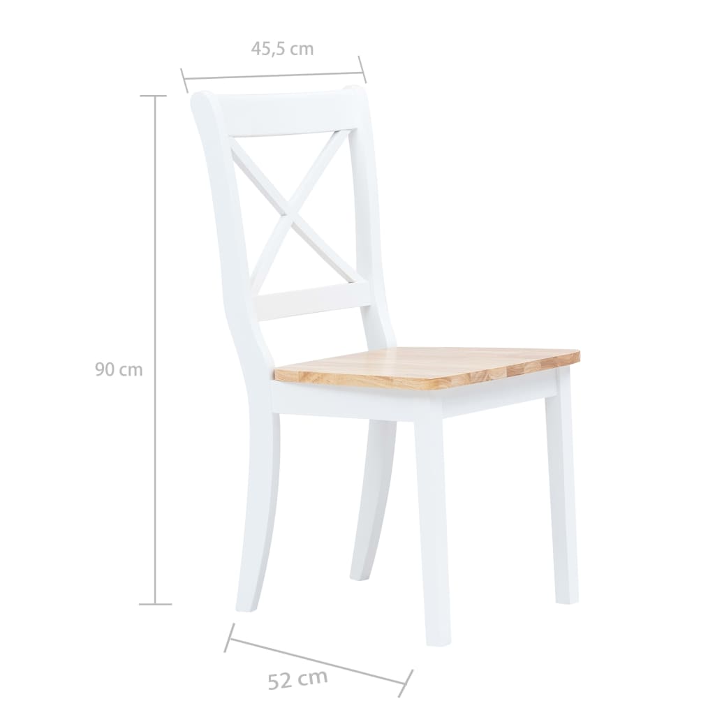 Dining Room Chairs 2 pcs White & Light Wood Solid Rubberwood