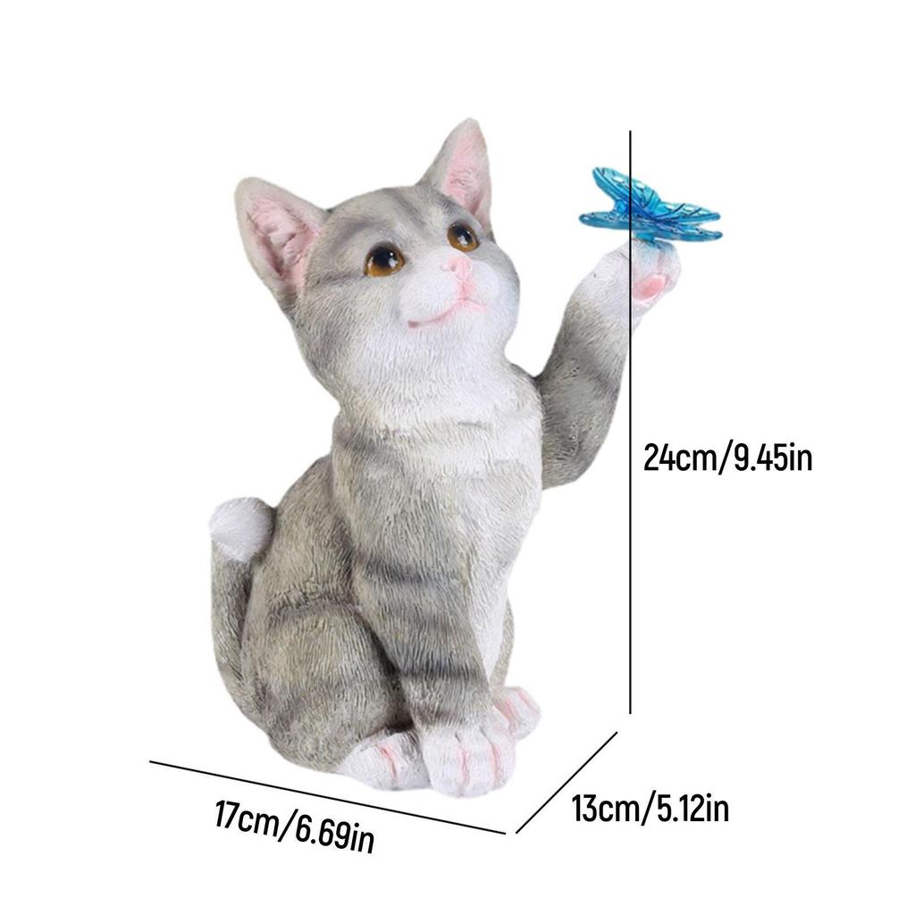 Garden Cat Statue with Solar Light Outdoor Statues for Patio