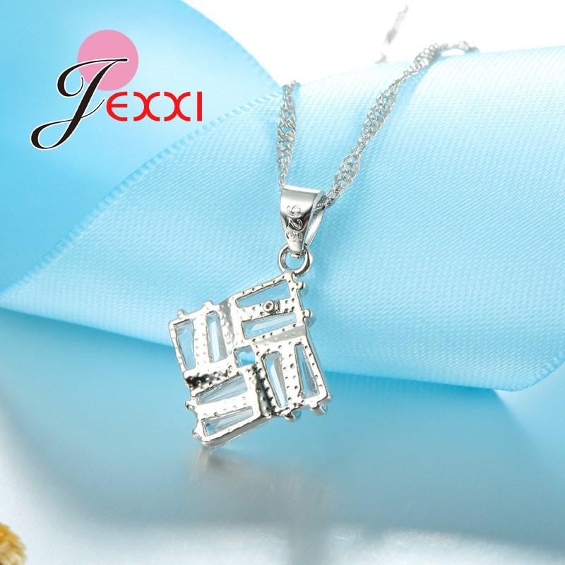 High Quality Square Zirconia Crystal 925 Sterling Silver Pendant Necklaces Hoop Earrings Bridal Wedding Jewelry Set