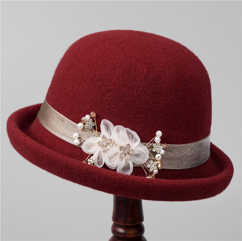 Женская шляпа-цилиндр Осень и Зима Шерстяная шляпа-купол Для пожилых Новая Цветочная Шляпа-рыбак