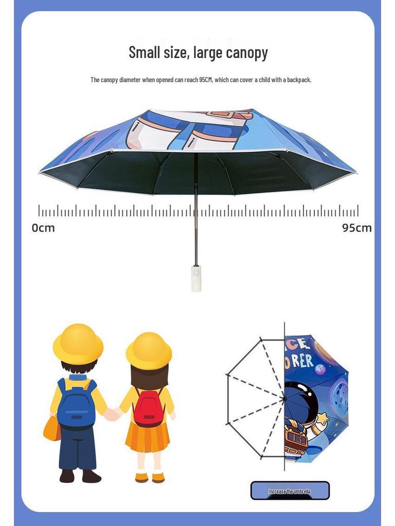 Children's Cartoon Fully Automatic Safety Umbrella: Rain or Shine, Reflective, Foldable, Anti-Rebound Design