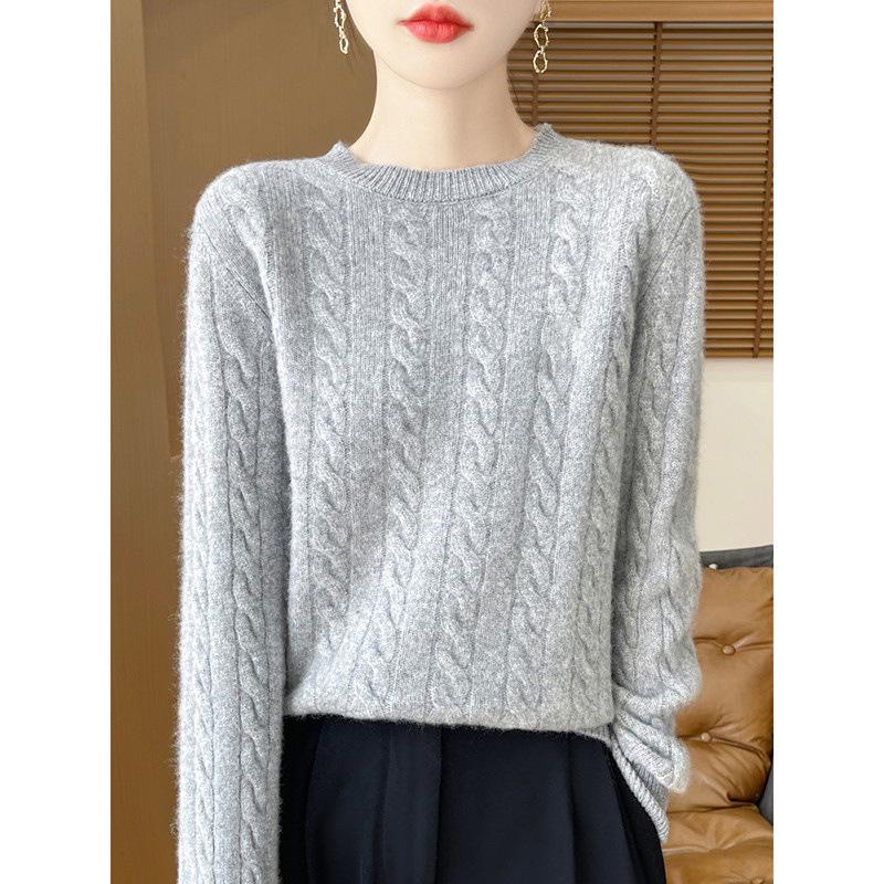 Женский свитер из 100% чистой шерсти, круглый вырез, утолщенный, мягкий пуловер - универсальная мода для осени и зимы