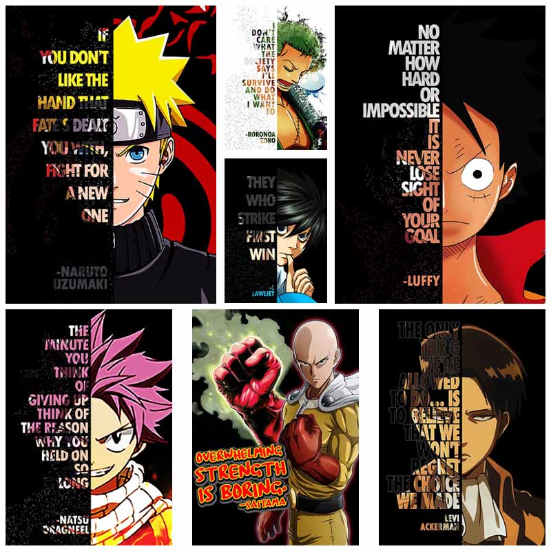 Винтажный вдохновляющий постер с цитатой Аниме Finger Luffy Deku Постеры Белая бумага Текст Искусство Картины Домашний декор Бар Украшение Живопись Интерьерная фреска