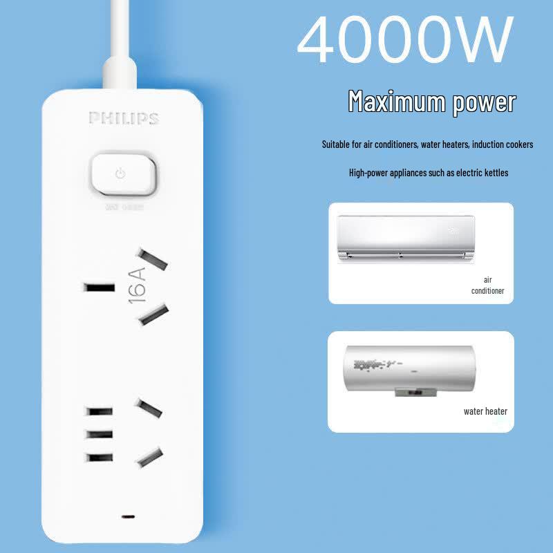 Philips 16A High-Power 2-Outlet Extension Cord CN plug (adapter included)