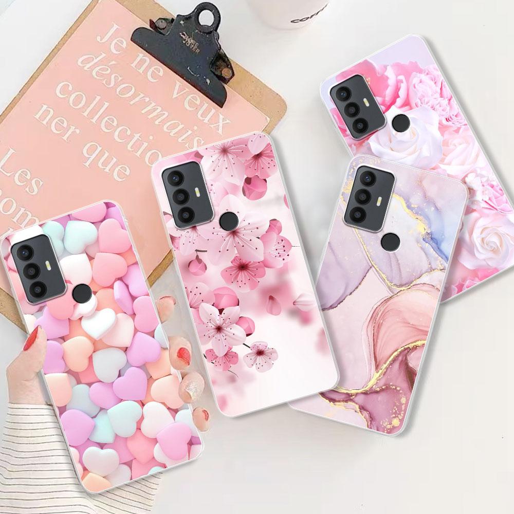 For TCL 305 Case For TCL 306 Flower Printing Transparent TPU Silicone Soft Phone Cases Cover Coque Bumper For TCL 305 306 Fundas