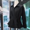 Lady Elegant Shirt Female Spring Fall Long-Sleeved Slim Pleated V-Neck Skinny Office Tops