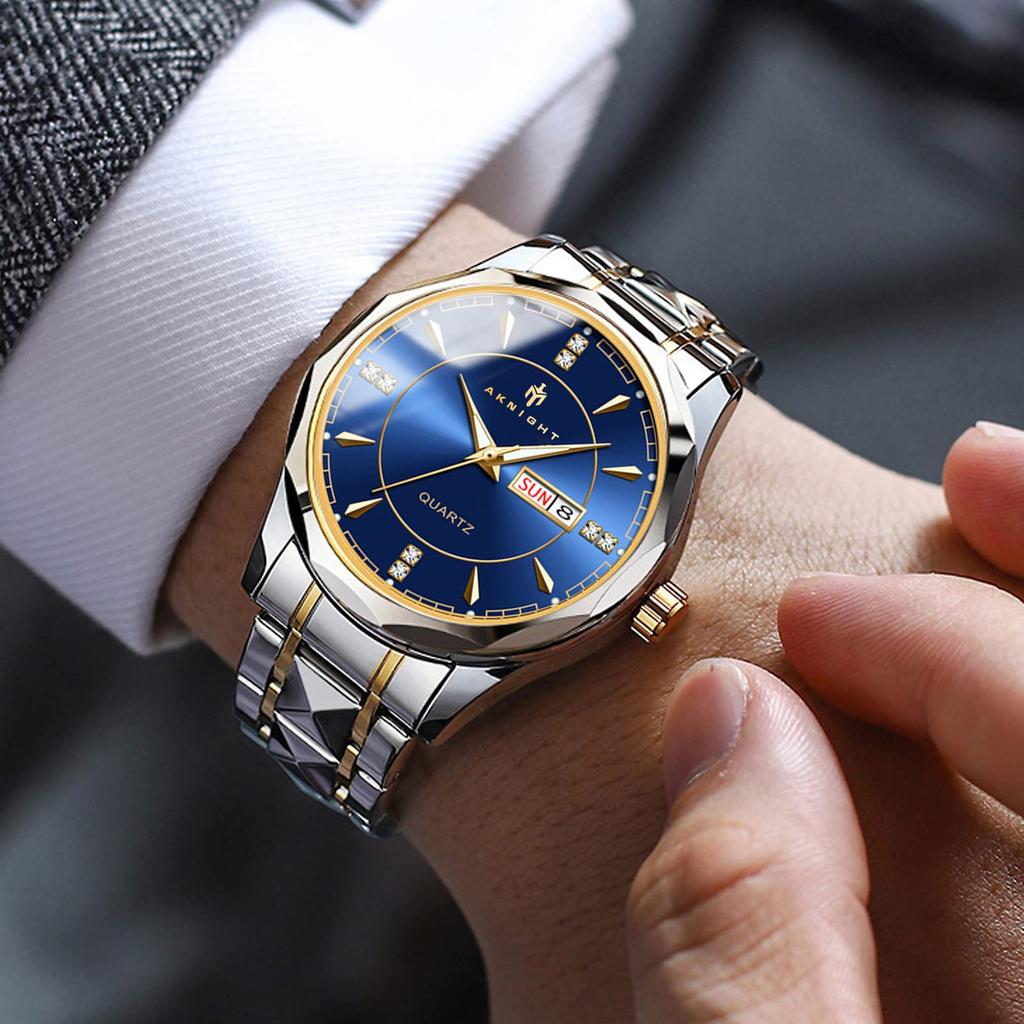 AKNIGHT Analog Stylish Easy To Luminous Arm Stainless Steel Water Resistant To Luminous Japanese Instruction Manual Men's Watch, Anti-reverse Bezel,