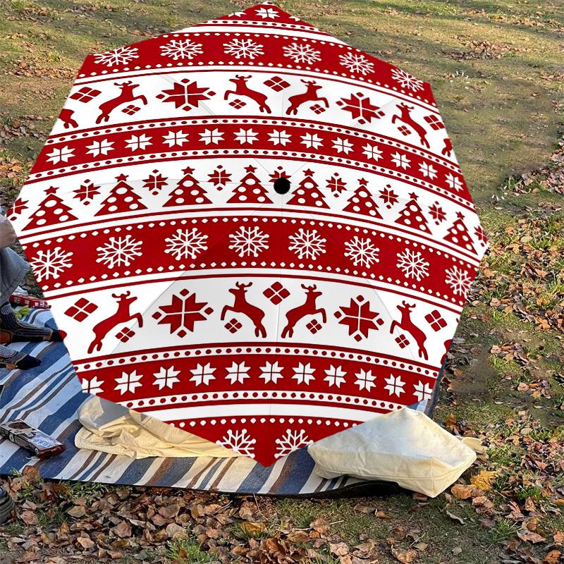 1PC Christmas, patternAutomatic Open/Close Umbrella with Windproof, 8-Rib Sturdy Canopy, Durable Ribs, Fashionable Design, Outdoor Accessory, Fun Prin
